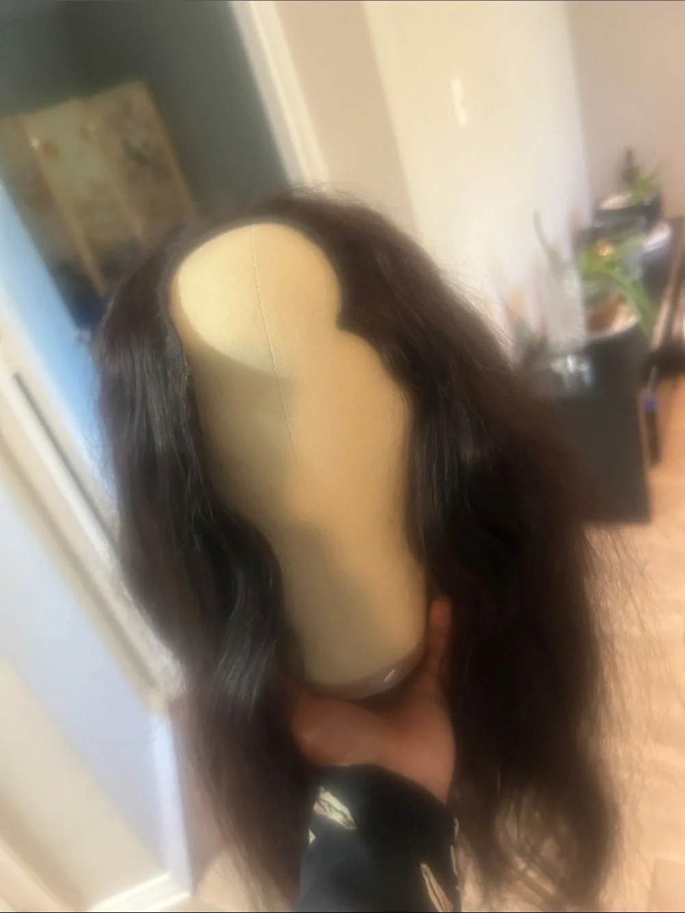 Long Natural Wave Human Hair Wig in Dark Brown